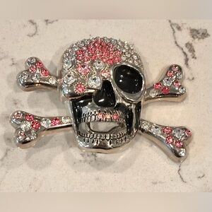 Bling Skull Belt Buckle Pink And Clear‎ Rhinestones